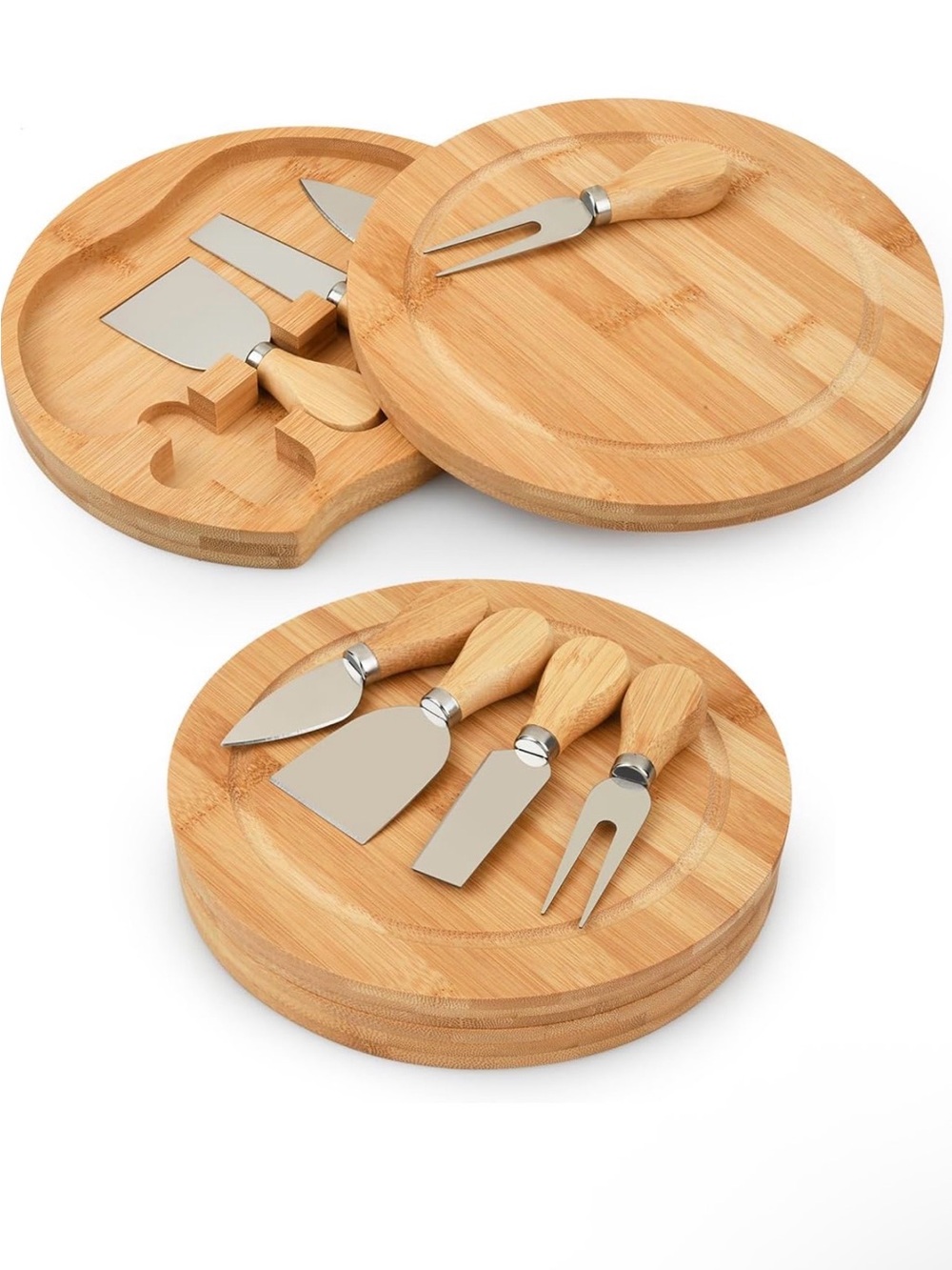 Bamboo Cheese Board Set with 4 Stainless Steel Tools - Natural